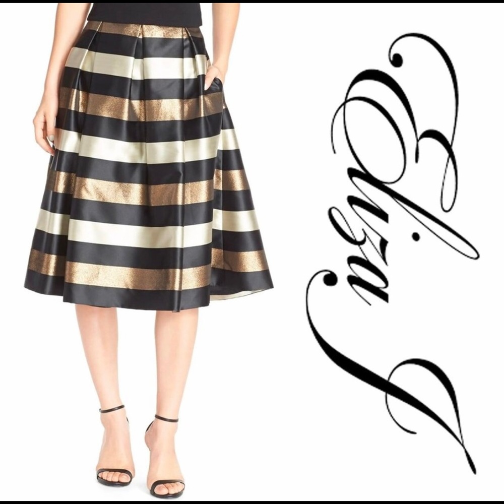 COPY - Eliza J Metallic Stripe Jacquard Skirt 14 Gold